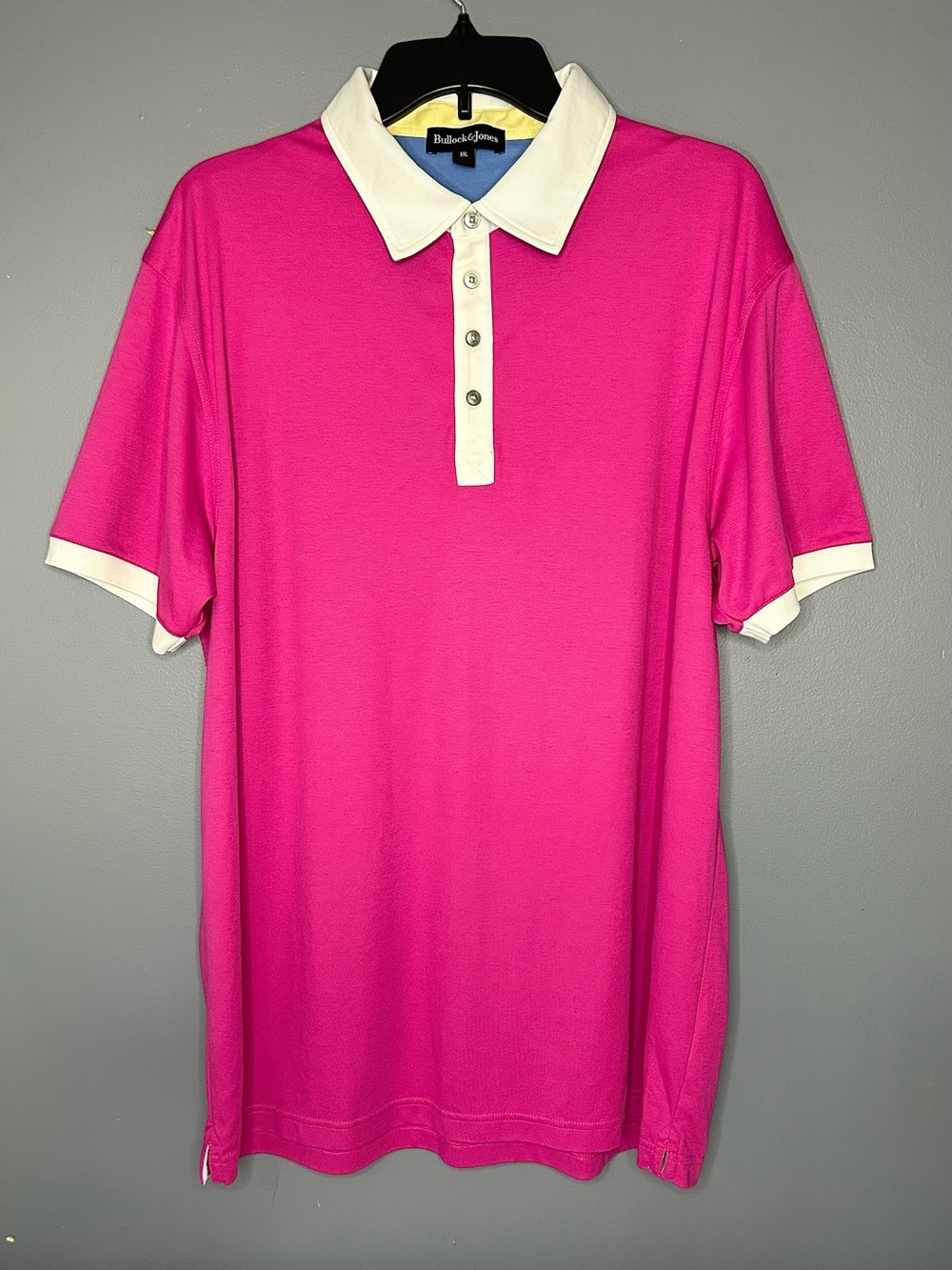 Bullock & Jones Polo Shirt Mens 2XL Pink Short Sleeve Colorblock Preppy Golf 90s